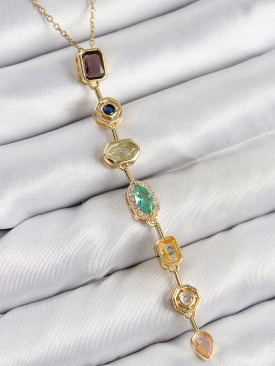 Erb Pirinç Renkli Zirkon Taşlı Model Gold Renk Kadın Y Kolye
