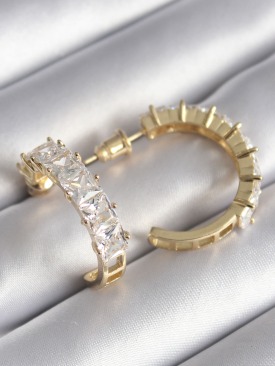 Erb Pirinç Gold Renk Zirkon Taşlı Halka Model Kadın Küpe