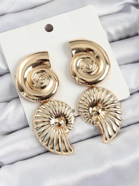 Erb Pirinç Sarmal Sallantılı Deniz Kabuğu Vintage Model Gold Renk Küpe