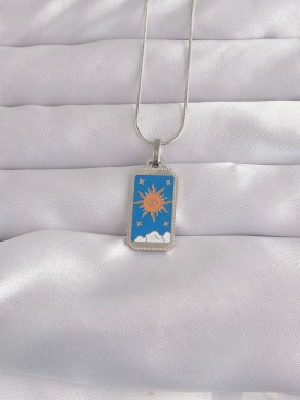 Erb 316L Çelik Gümüş Renk Mavi Mineli Güneş Model Tarot Kolye