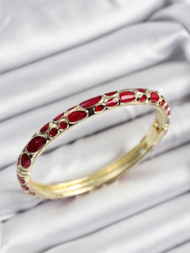 Erb Mineli Pirinç Kırmızı Petek Motifli Gold Renk Kadın Kelepçe