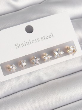 Erb 316L Çelik Gold Renk Yıldız Zirkon Taş Model Kadın Küpe Seti