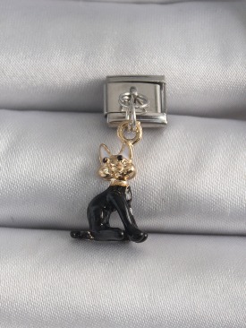 Erb 316L Çelik Gümüş Renk Altın Siyah Renk Sallantı Kedi Model Nomination Charm