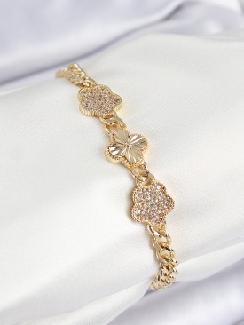 Erb Pirinç Zirkon Taşlı Yonca Model Gold Renk Kadın Bileklik