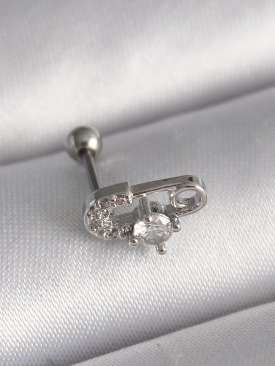 Erb 316L Çelik Gümüş Renk Zirkon Taşlı Toplu İğne Tragus Piercing