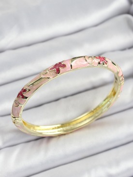 Erb Mineli Pirinç Pembe Çiçek Desenli Kadın Kelepçe