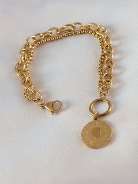 Erb 316L Çelik Gold Renk 2\'li Zincir Model Çeyrek Altınlı Kadın Bileklik