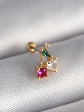 Erb 316L Çelik Gold Renk Zirkon Taşlı Kiraz Tragus Piercing