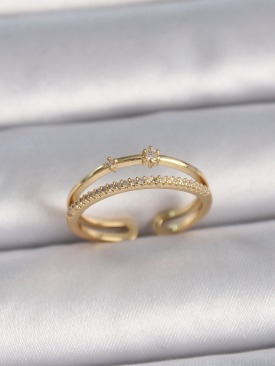 Erb Pirinç Gold Renk Ayarlanabilir Zirkon Taşlı Kadın Yüzük
