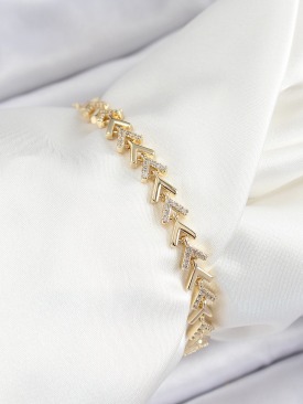 Erb Pirinç Sıralı Ok Model Zirkon Taşlı Gold Renk VİP Seri Kadın Bileklik