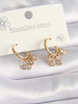Erb 316L Çelik Gold Renk Sallantı Zirkon Taşlı Kadın Küpe