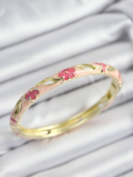 Erb Mineli Pirinç Pembe Çiçek Motifli Gold Renk Kadın Kelepçe