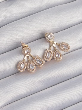 Erb Pirinç Gold Renk Zirkon Taşlı Geometrik Model Küpe