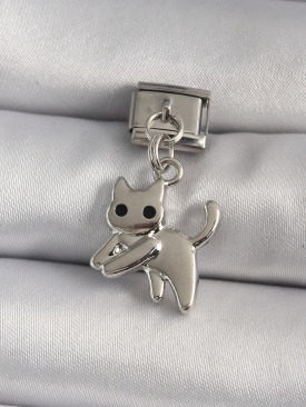 Erb 316L Çelik Gümüş Renk Sallantı Kedi Model Nomination Charm