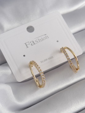 Erb Pirinç Gold Renk Zirkon Taşlı Kadın Küpe