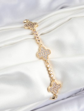 Erb Pirinç Zirkon Taşlı Yonca Model Gold Renk Kadın Bileklik
