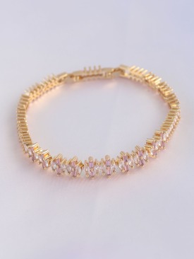 Erb Vip Seri Pirinç Pembe Zirkon Taşlı Gold Renk Baget Model Bileklik