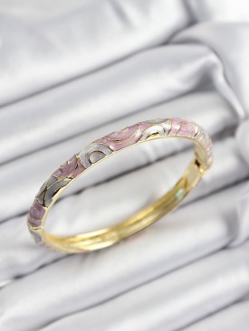 Erb Mineli Pirinç Gri Ve Pembe Sarmal Motifli Gold Renk Kadın Kelepçe