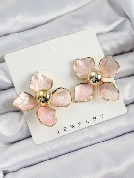 Erb Pirinç Pembe Çiçek Vintage Model Gold Renk Kadın Küpe