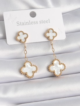 Erb 316L Çelik Gold Renk Beyaz Sedefli Yonca Model Kadın Küpe