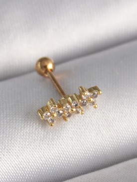 Erb 316L Çelik Gold Renk Zirkon Taşlı Yonca Tragus Piercing