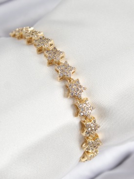 Erb VIP Seri Pirinç Zirkon Taşlı Sıralı Yıldız Model Gold Renk Kadın Bileklik