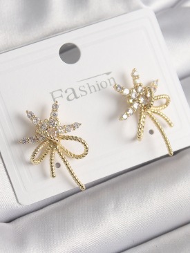 Erb Pirinç Gold Renk Zirkon Taşlı Yıldız Düğüm Model Kadın Küpe
