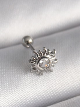 Erb 316L Çelik Gümüş Renk Zirkon Taşlı Güneş Tragus Piercing