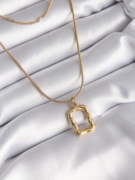 Erb 316L Çelik Gold Renk 2\'li Zincir Model Kare Figür Kadın Kolye