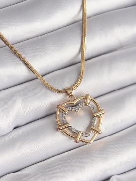 Erb 316L Çelik Gold Renk İtalyan Zincir Mix Renk Zirkon Taşlı Kalp Model Kadın Kolye
