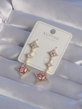 Erb XUPİNG Gold Renk Pembe Zirkon Taşlı Yıldız Model Küpe