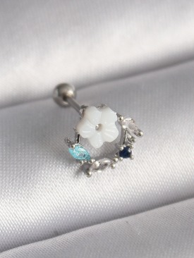 Erb 316L Çelik Gümüş Renk Zirkon Taş Detay Beyaz Çiçek Model Tragus Piercing