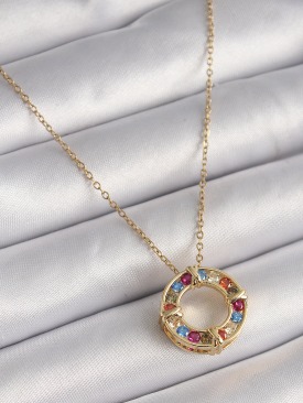 Erb 316L Çelik Gold Renk Zincir Renkli Zirkon Taşlı Xoxo Model Kadın Kolye