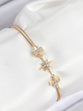 Erb Pirinç Zirkon Taşlı Kutup Yıldızı Model Gold Renk Kadın Bileklik