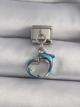 Erb 316L Çelik Gümüş Renk Sallantı Yunus Balığı Model Nomination Charm
