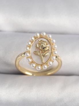 Erb Pirinç Gold Renk Beyaz Sedefli Gül Porte Model İnci Detay Kadın Yüzük