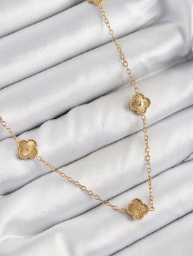 Erb 316L Çelik Yonca Model Gold Renk Kadın Kolye