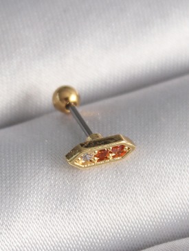 Erb 316L Çelik Gold Renk Turuncu Zirkon Taşlı Tragus Piercing