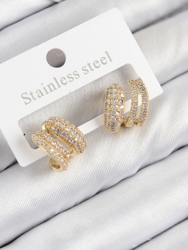 Erb Pirinç Zirkon Taşlı Kıvrımlı Model Gold Renk Kadın Küpe