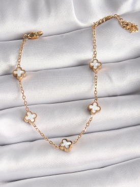 Erb 316L Çelik Gold Renk Beyaz Baby Boy Yonca Model Kadın Bileklik