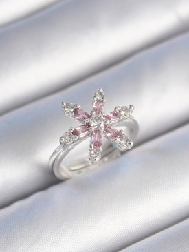 Erb Pirinç Gümüş Renk Pembe Zirkon Taşlı Çiçek Model Kadın Yüzük