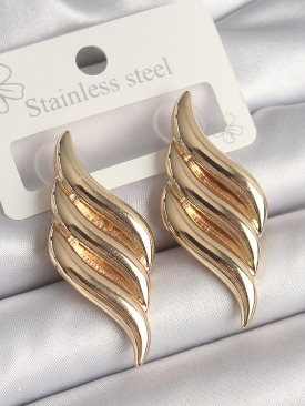 Erb Pirinç Gold Renk 3 Sıra Dalga Model Kadın Küpe