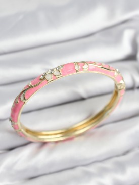 Erb Mineli Pirinç Zirkon Taşlı Pembe Çiçek Motifli Gold Kadın Kelepçe
