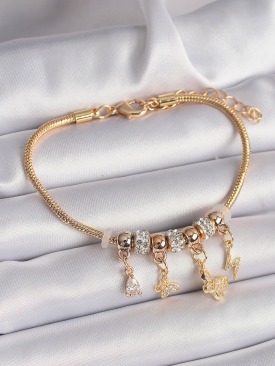 Erb 316L Çelik Gold Renk Zincir Zirkon Taşlı Kelebek Model Charm Bileklik