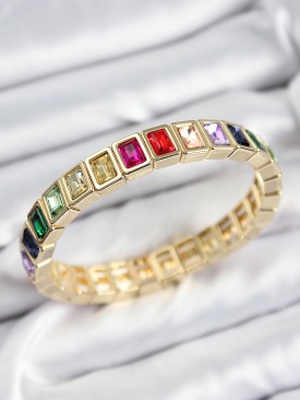 Erb Pirinç Karışık Zirkon Taşlı Dikdörtgen Model Gold Renk Lastikli Kadın Bileklik