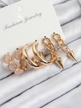 Erb Pirinç Halka Ve Zincir Model Gold Renk Kadın Set Küpe