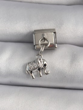 Erb 316L Çelik Gümüş Renk Sallantı Zirkon Taşlı Fil Model Nomination Charm