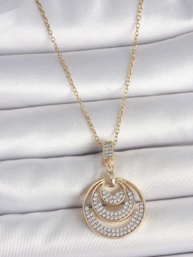 Erb 316L Çelik Gold Renk Zirkon Taşlı Madalyon Model Kadın Kolye