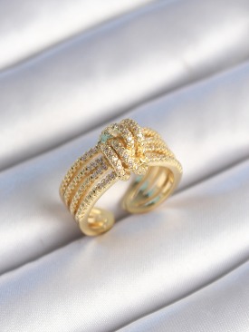 Erb Pirinç Gold Renk Zirkon Taşlı Düğüm Model Kadın Yüzük