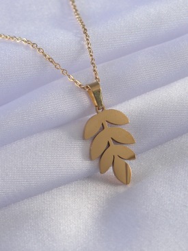 Erb 316L Çelik Gold Renk Yaprak Model Kadın Kolye